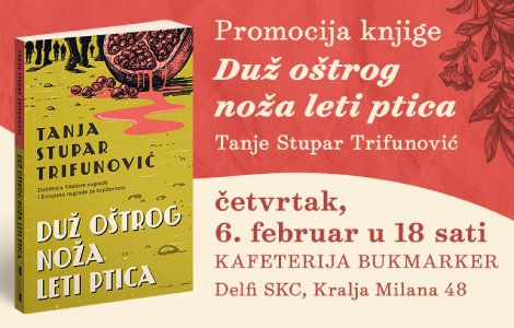 promocija knjige iz najužih izbora prestižnih nagrada duž oštrog noža leti ptica 6 februara u skc laguna knjige